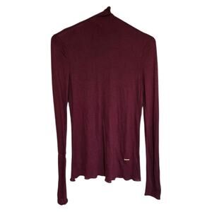 Tory Burch Long Sleeve Mock Neck Womens Top Burgundy Small